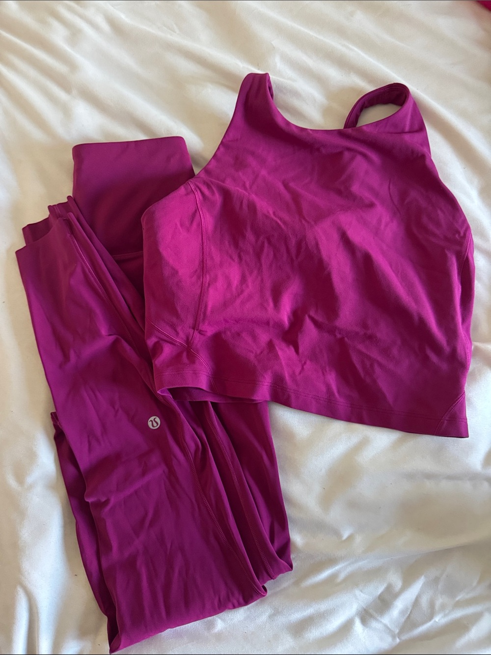 lululemon athletica Magenta Crop Tank (size 8) and Matching Leggings Set (size 6